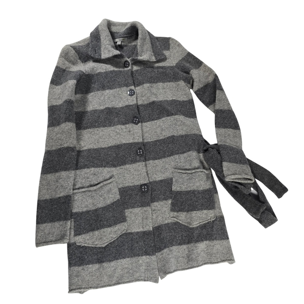Horny Toad Heartfelt Boiled Wool Angora Striped Long Cardigan Gray XS 15321